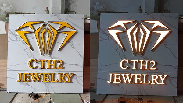 Làm logo tiệm vàng trang trí bên trong cửa hàng giá rẻ