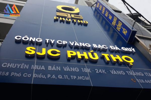 Mẫu bảng hiệu tiềm vàng bạc đá quý chữ nổi Mica SJC Phú Thọ