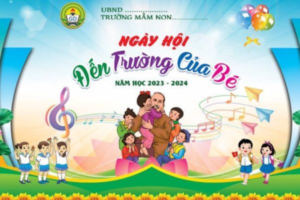 Mẫu thiết kế backdrop khai giảng trường mầm non