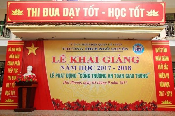 Backdrop khai giảng THCS Ng&ocirc; Quyền